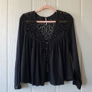 Free People Black Lace Detail Blouse